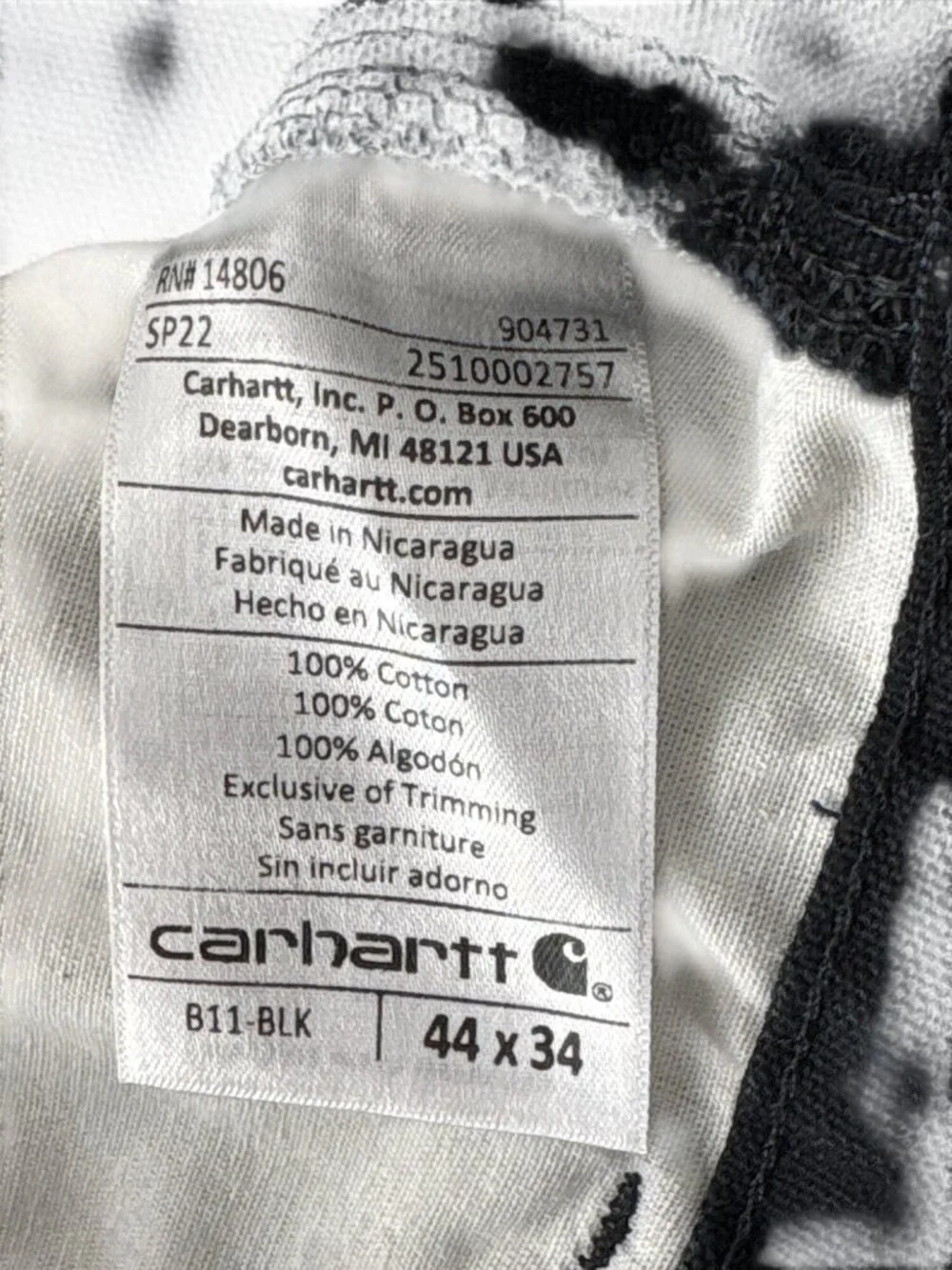 VTG Carhartt B11 Loose Fit Black Washed Duck Canvas Carpenter Work Pants 44x34